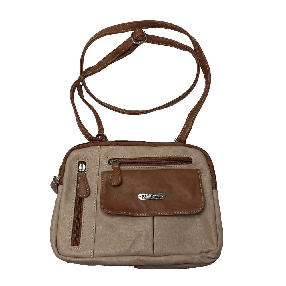 MultiSac Zippy Triple Compartment Crossbody Bag Purse Brown Tan Colorblock